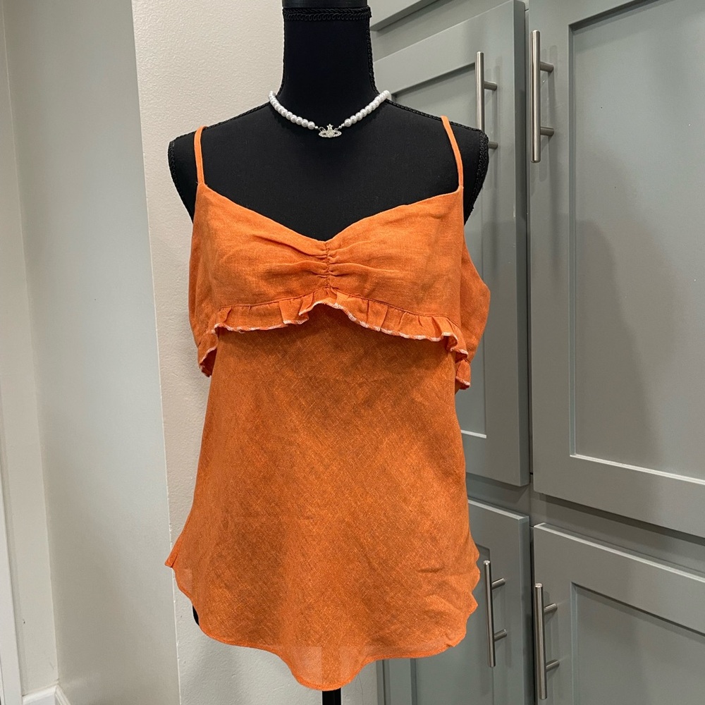 Studio M Vibrant Orange Ruffled Camisole